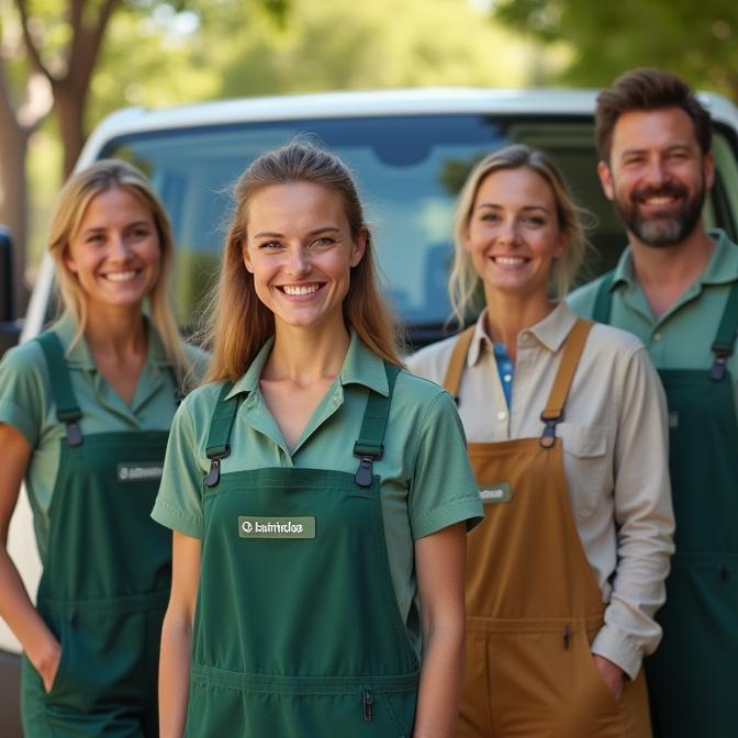 Équipe Lavage Propre FR souriante devant leur véhicule